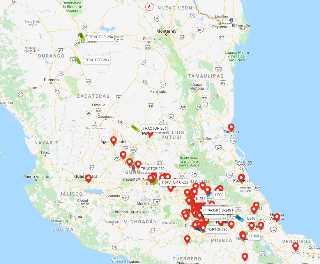 Mapa de ejemplo con unidades de una flotilla